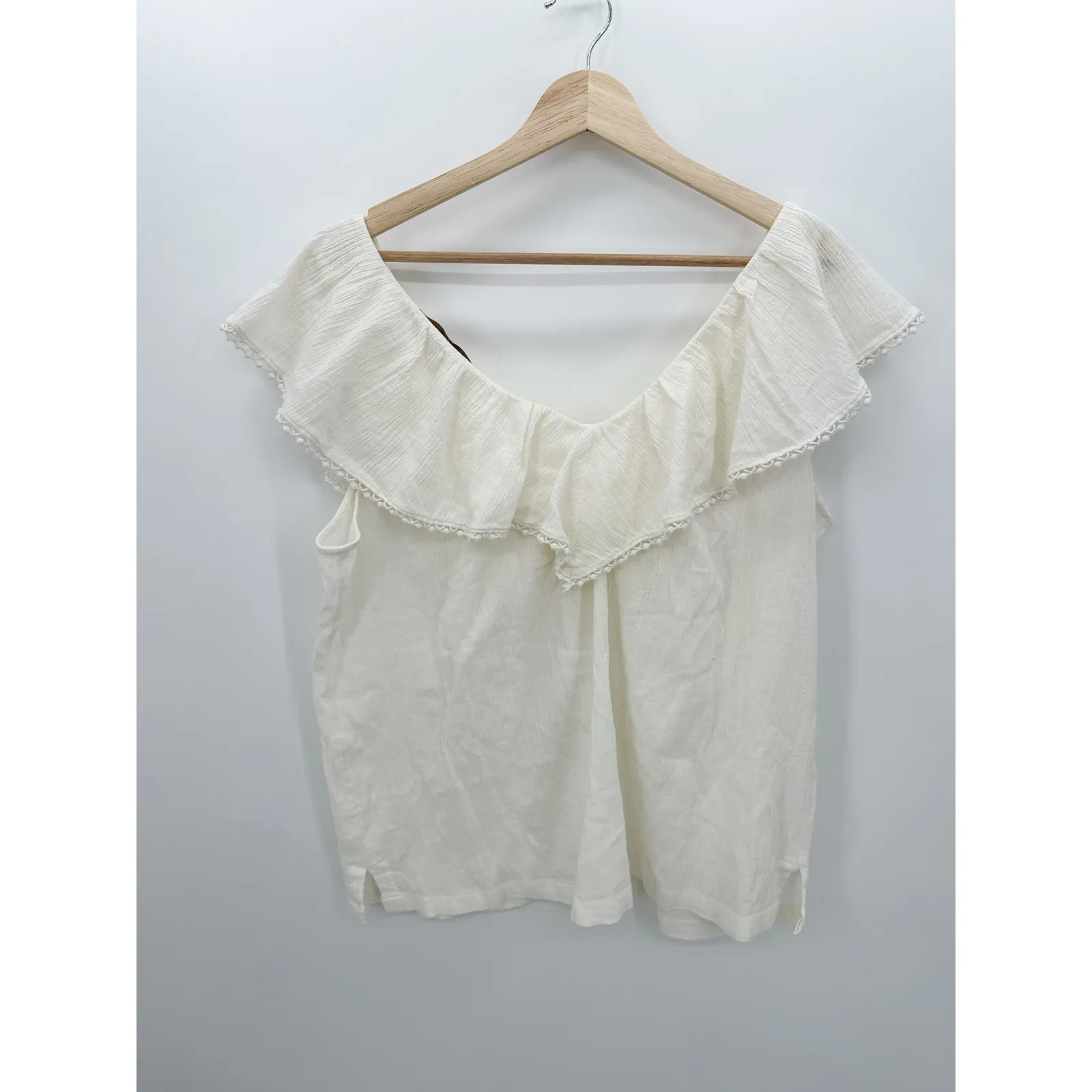 Loft Cream Ruffle Double V Shell Tank Top Blouse Women XL NWT Summer Boho - Image 2
