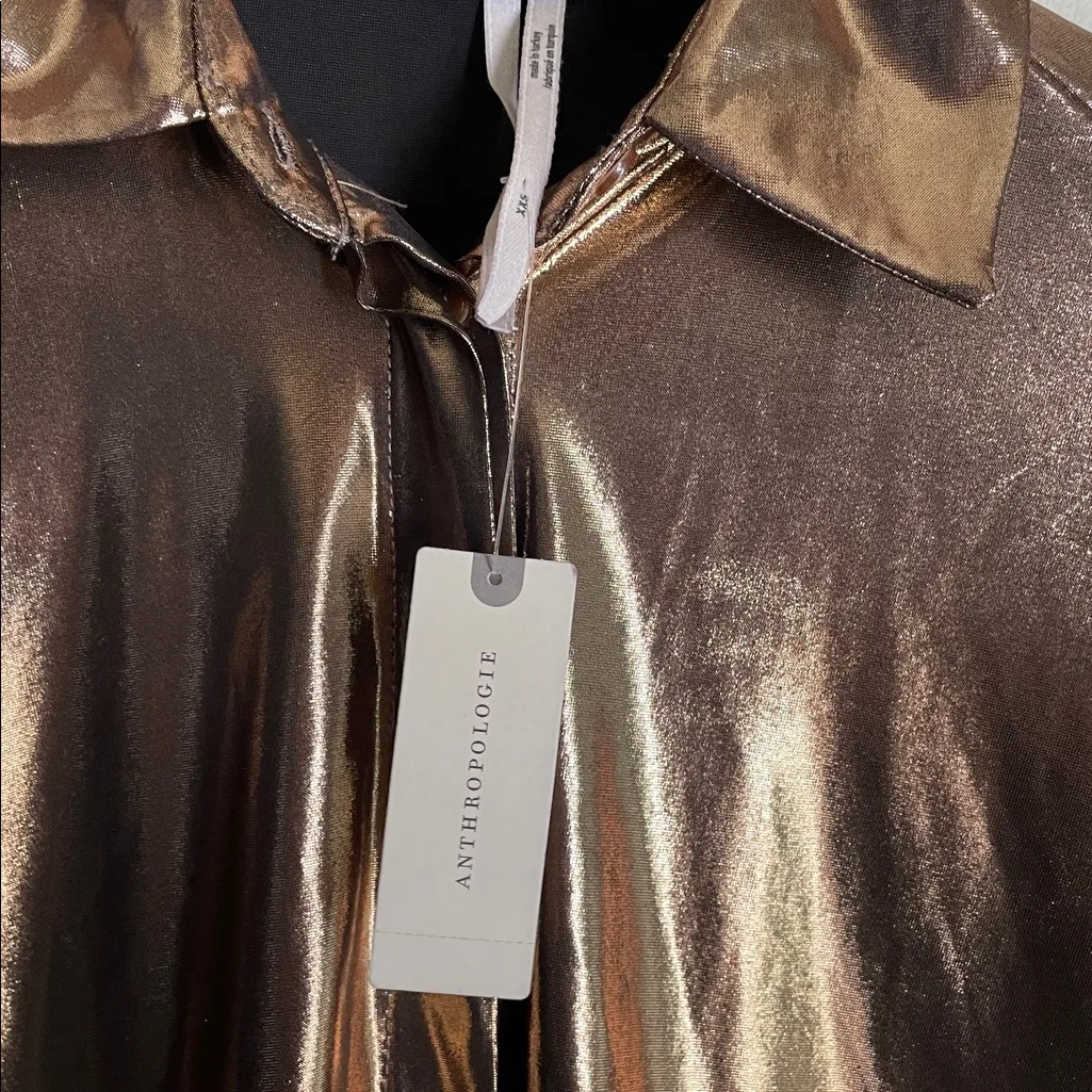 Anthropologie The Gillian Liquid Shine Buttondown Shirt Copper - Image 8