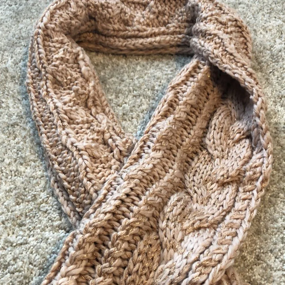 New Francesca’s knit scarf, cable design, knit twin pom pom, new with tag - Image 5