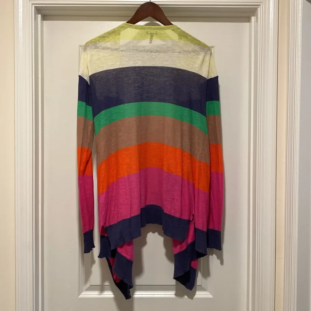 Splendid Multicolored Striped Open Asymmetrical Cardigan Size Large - Image 2