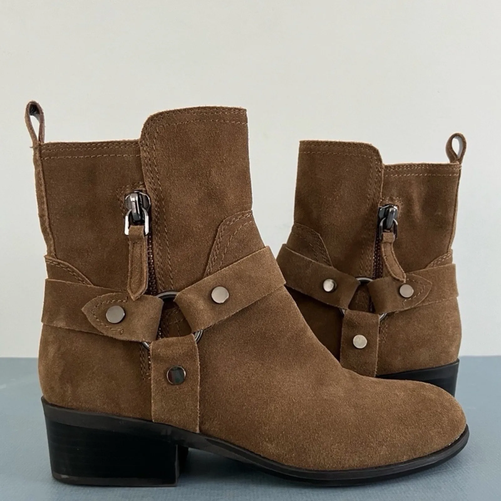 Marc Fisher Dalary Brown Suede Leather Buckle Motorcycle Ankle Boots - Image 3