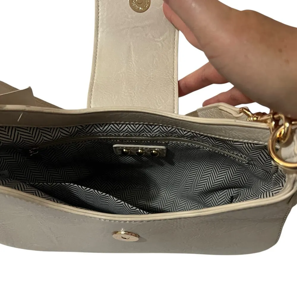 Pretty Simple Cream Vegan Leather Bamboo Shoulder Bag Brown - Image 6