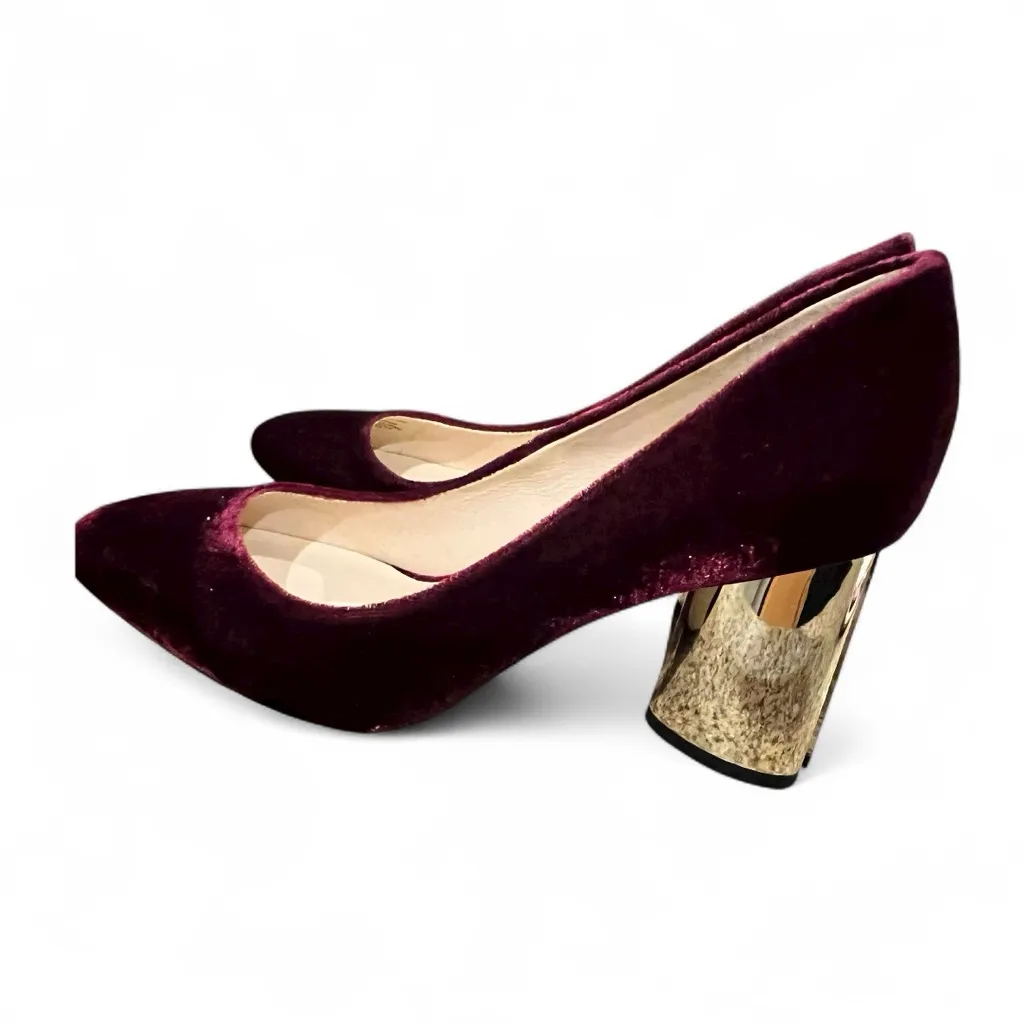Kate Spade New York Sybil Velvet Pumps Burgundy Gold Crystal Heel Size 8 NIB - Image 5