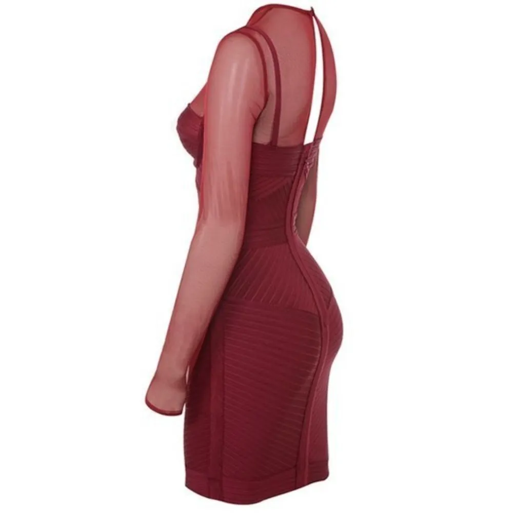 House of CB Noelle Wine Bandage Mesh Dress Size XS NWT - Image 4