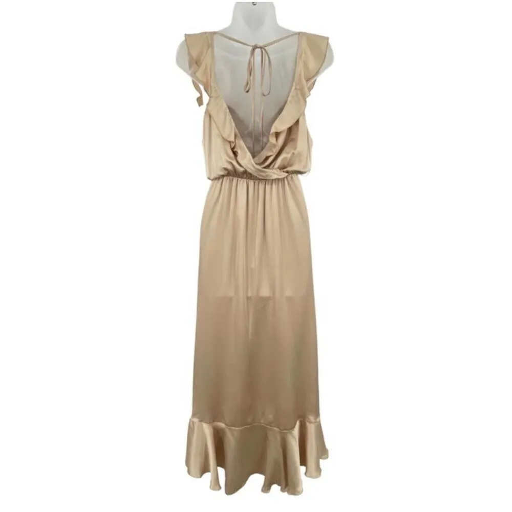 Show Me Your Mumu Samantha Ruffle Wrap Dress Champagne Luxe Satin M - Image 5