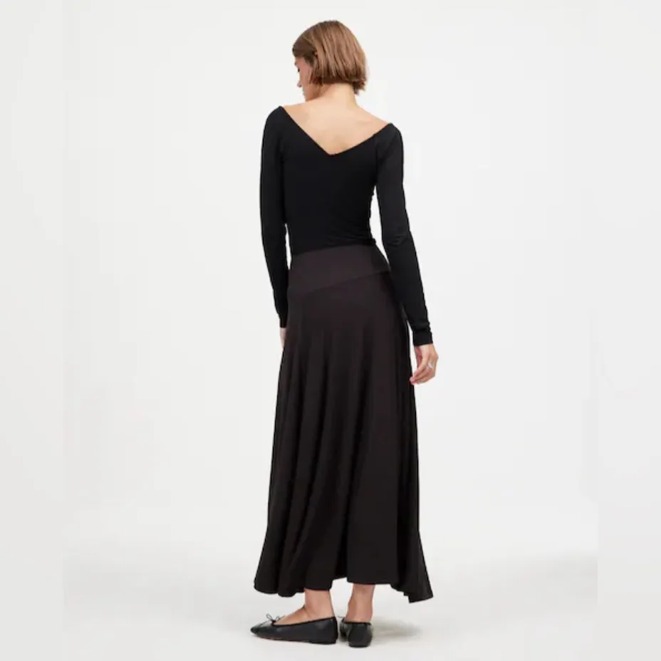 Madewell Womens Black Jersey Asymmetric-Seam Midi Skirt - Image 2
