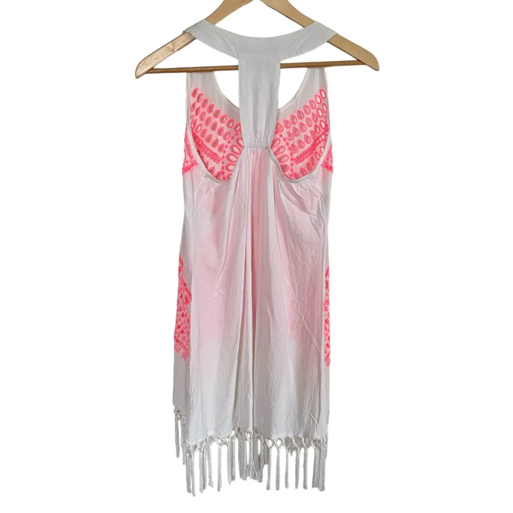 Solitaire Swim women's small pink and white racerback fringed swimsuit cover-up - Image 2