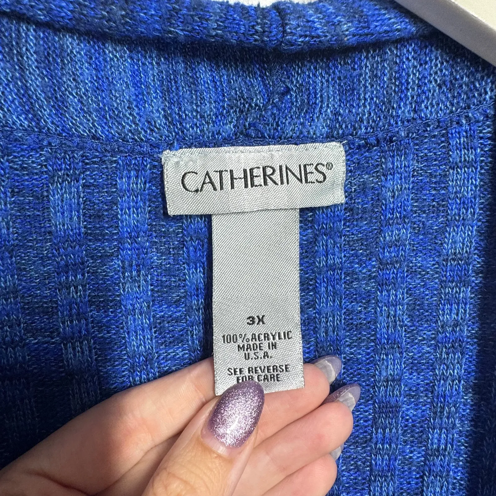 Catherines Sweater Women 3X Blue Plus Size Cardigan Made In USA Minimal Modest - Image 3