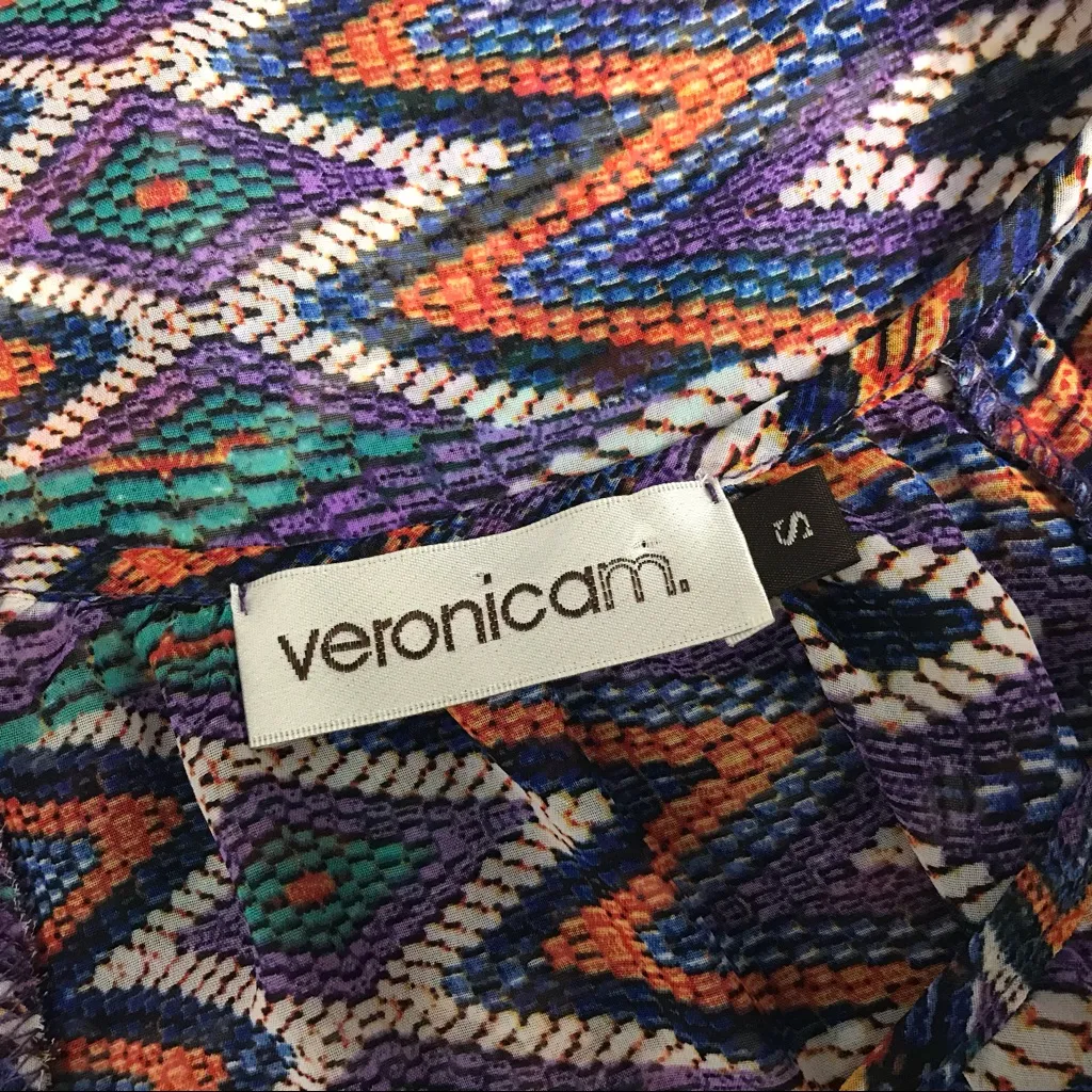 Veronica M Zig Zag Pattern Blouse Tassel Colorful Sheer Top Women's Size S - Image 6