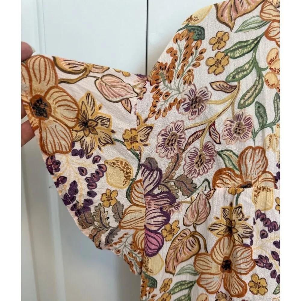 Dear John Floral Button-Front Blouse Lightweight Short Sleeve Ruffle Collar, L‎ - Image 5