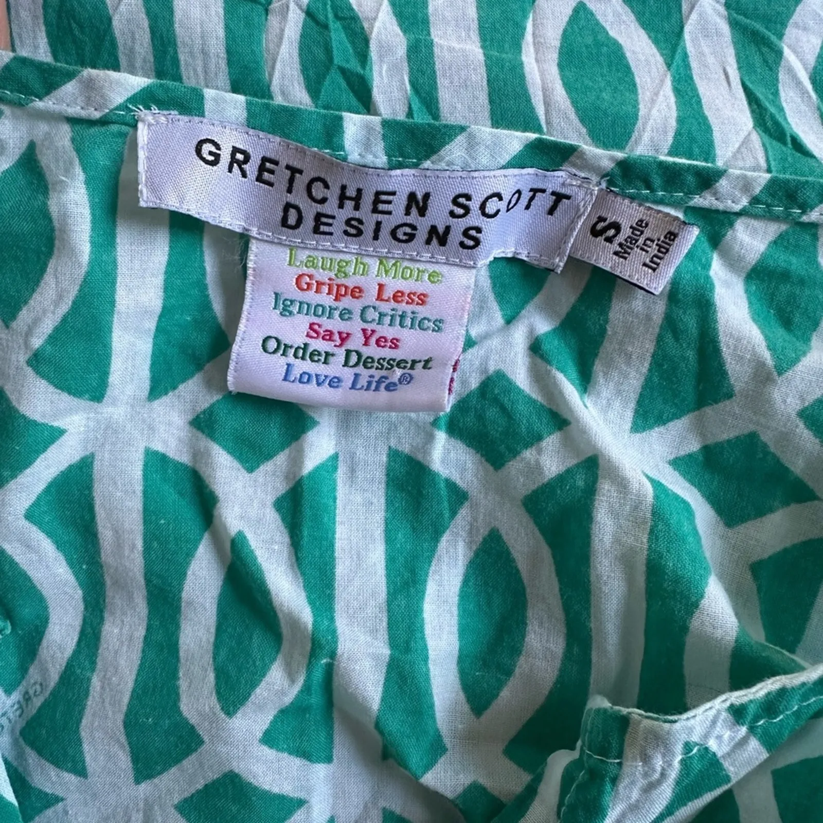 Gretchen Scott Design Green Coverup Tunic Top Geo Print Vacation Resortwear - Image 4