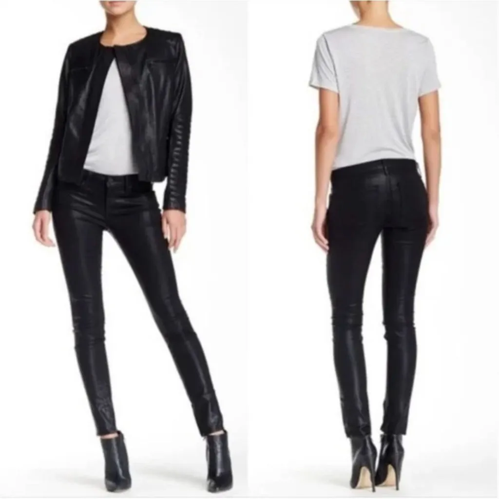 Vince Black Dylan Coated Moto Zip Leg Skinny Pants Jeans 27 - Image 2