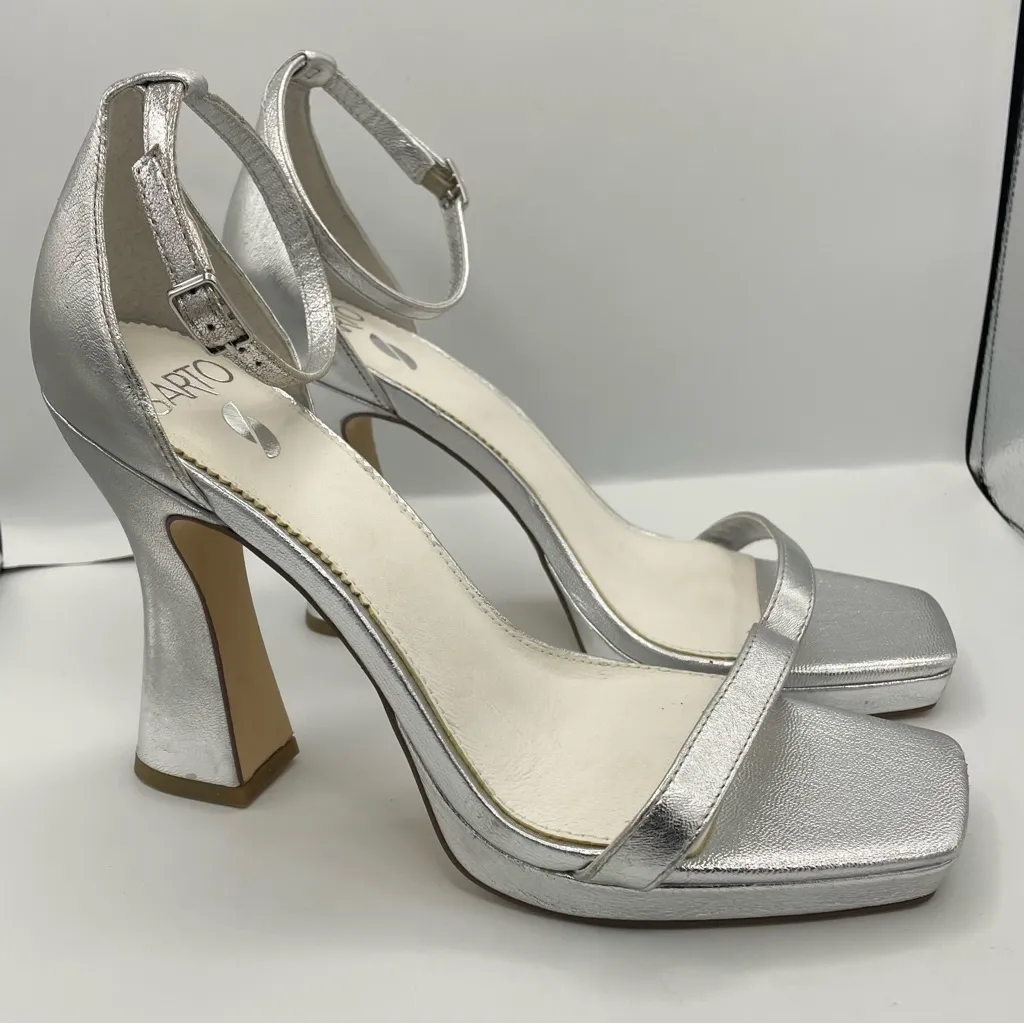 Sarto by Franco Sarto Dolores ankle strap silver leather heeled sandals Size 9M - Image 3