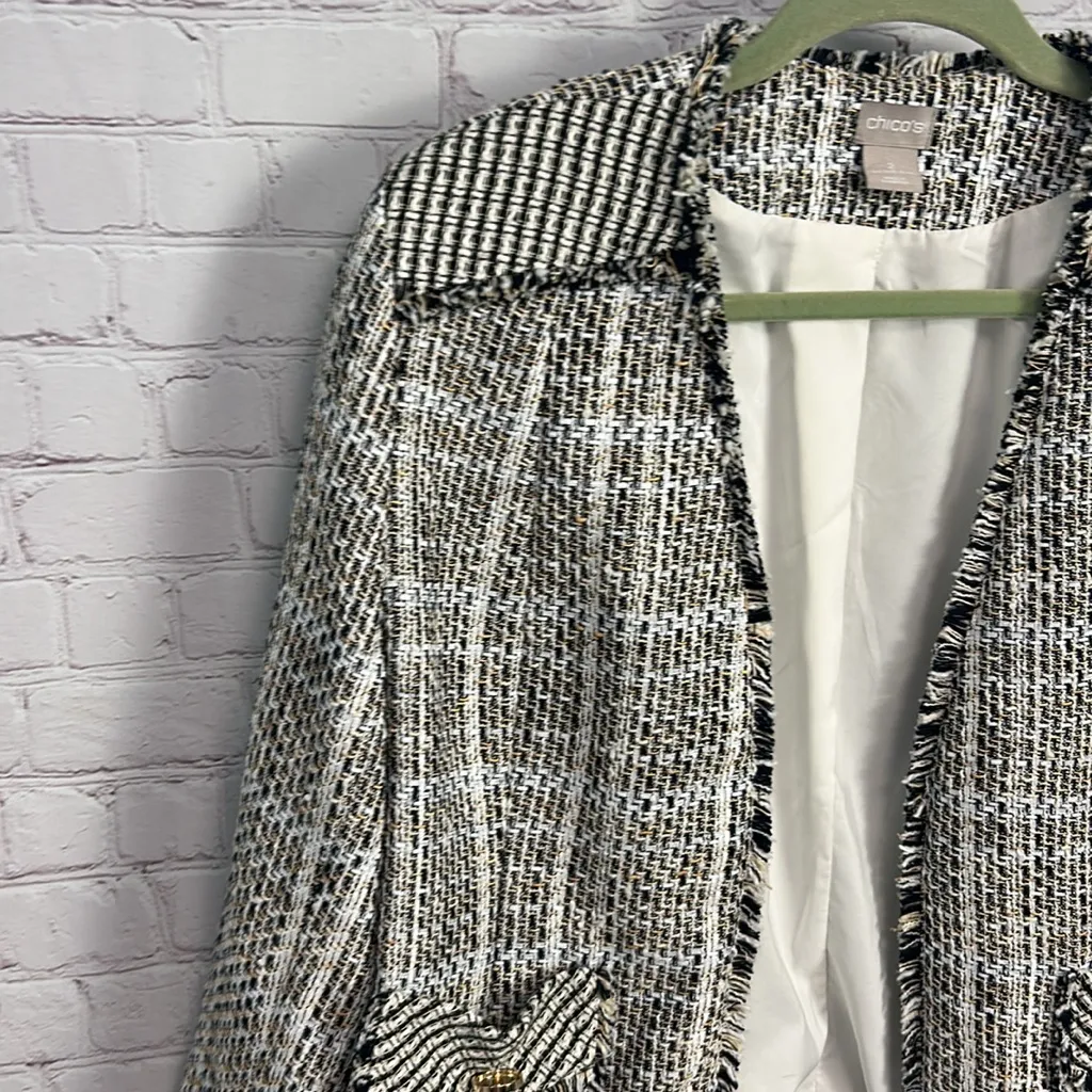 Chico's tweed woven light academia ladies blazer US size 12/14 old money - Image 4
