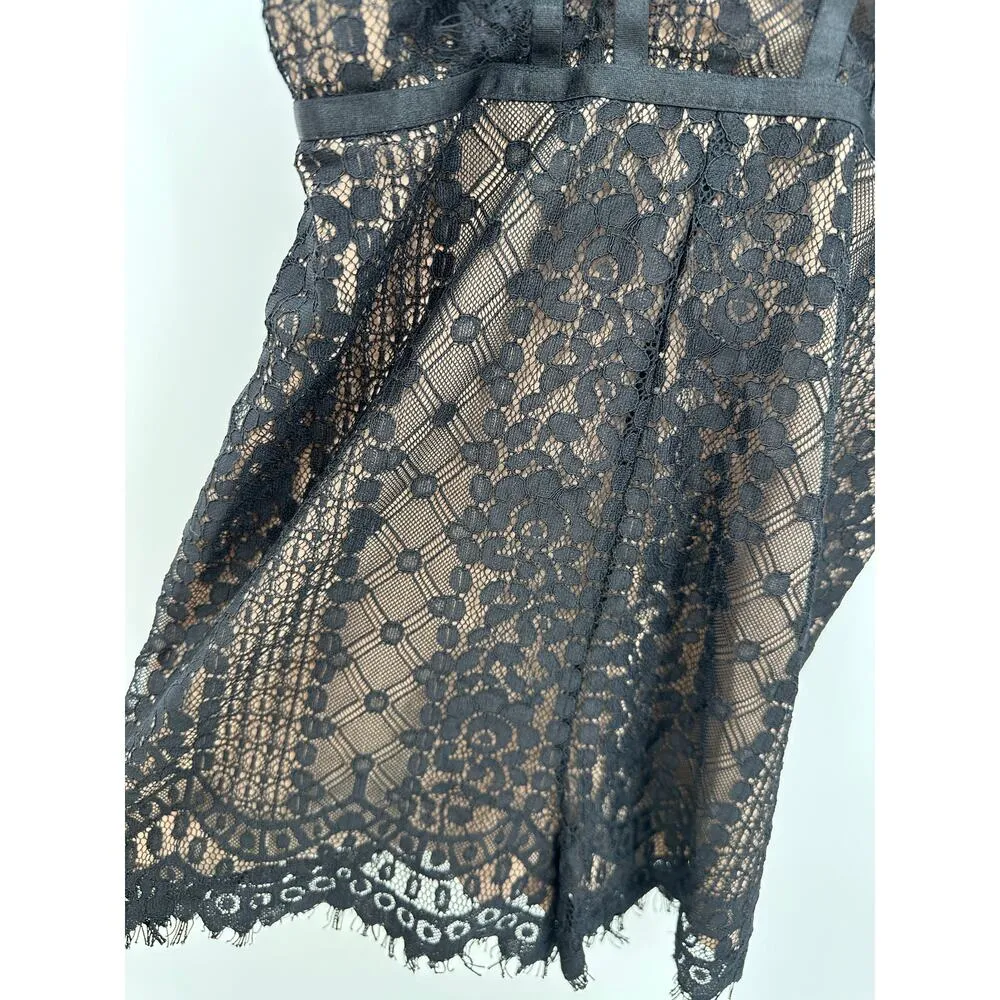 Guess Womens Black Nude Lace Romper Size 4 Cocktail Party Event Wedding Feminine - Image 4