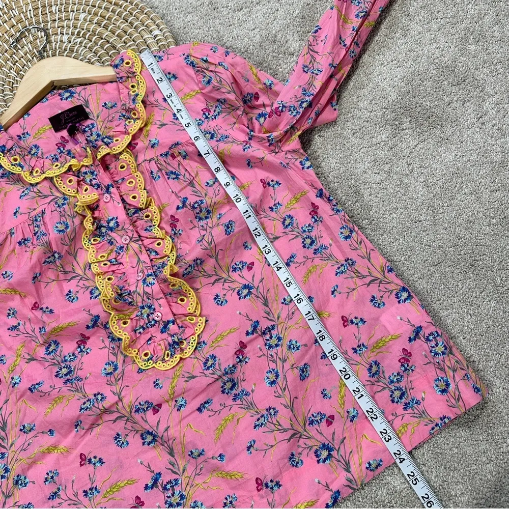 NWT J. Crew Liberty Fabric Poplin Ruffle Blouse Top Wheat Bouquet Floral Pink M - Image 16