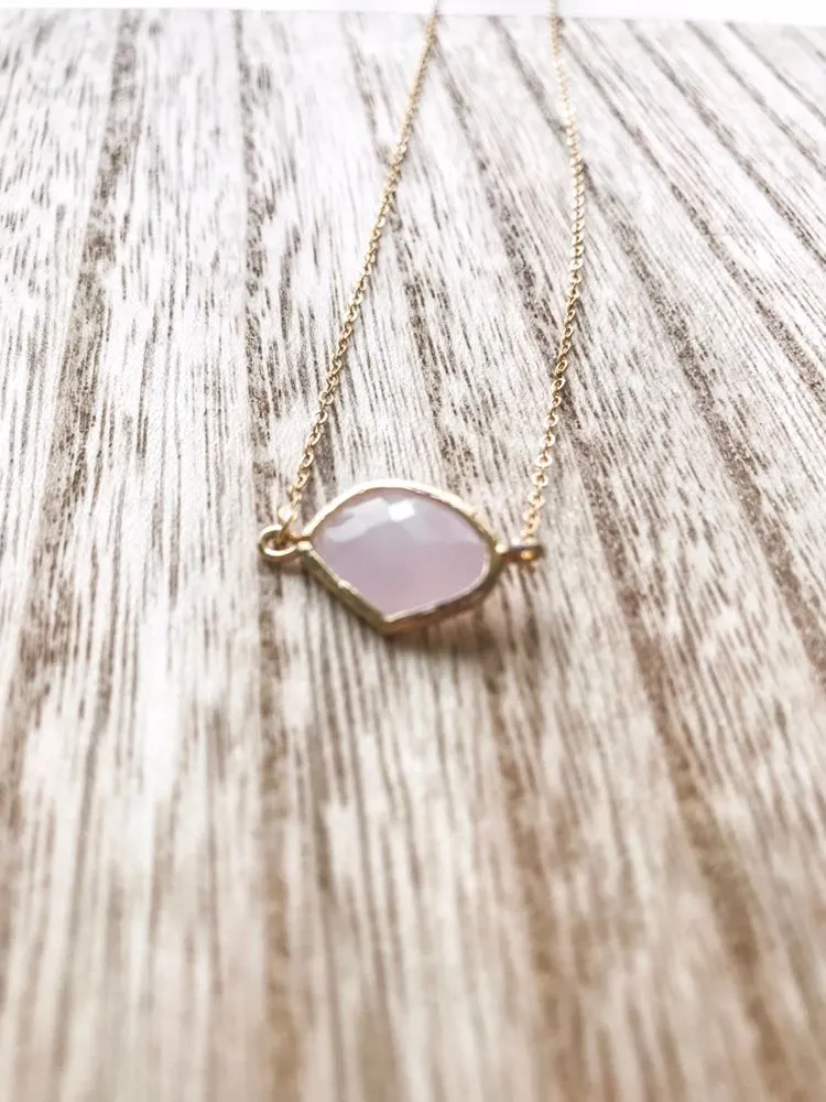 Boutique 14k Gold Filled Delicate Dainty Necklace With Light Pink Raw Cut Gem Charm - Image 5