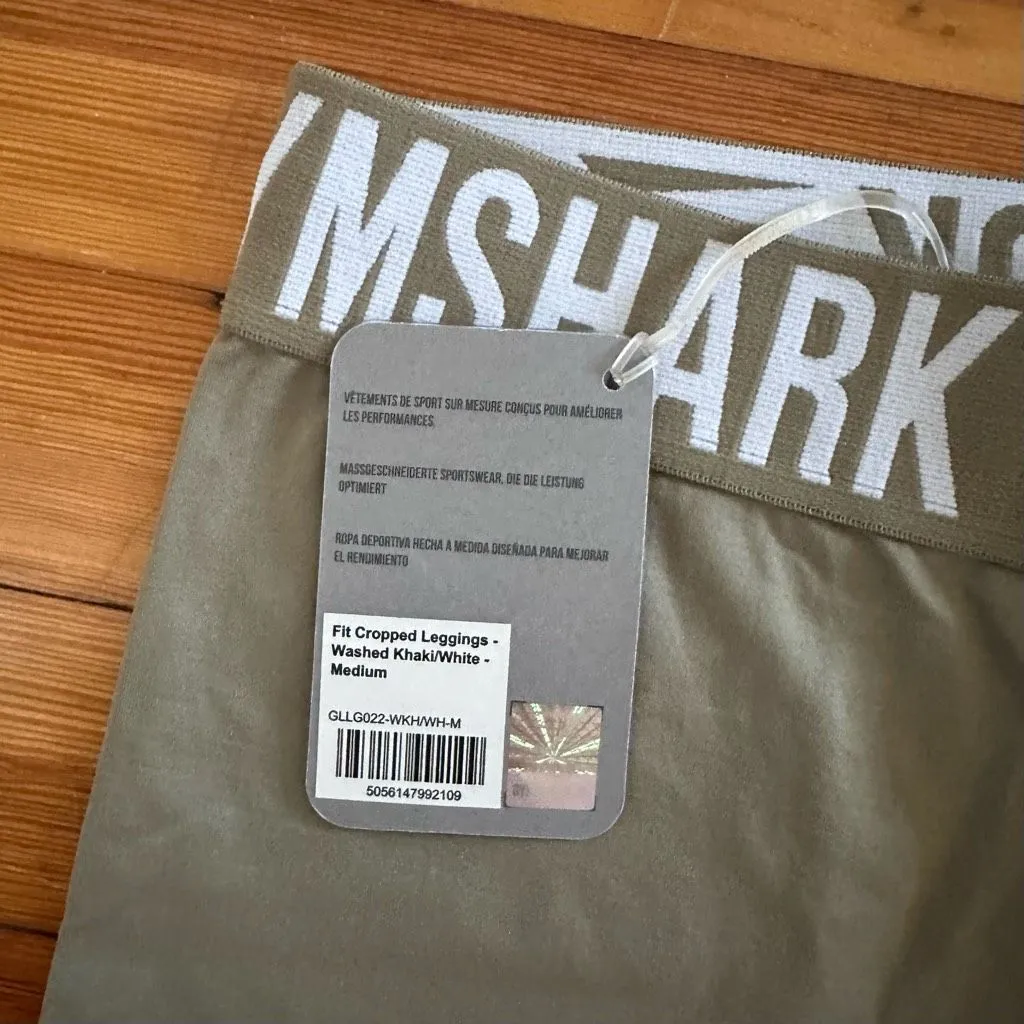 Gymshark NWT Fit Seamless Cropped Leggings in Washed Khaki/White Size M - Image 3