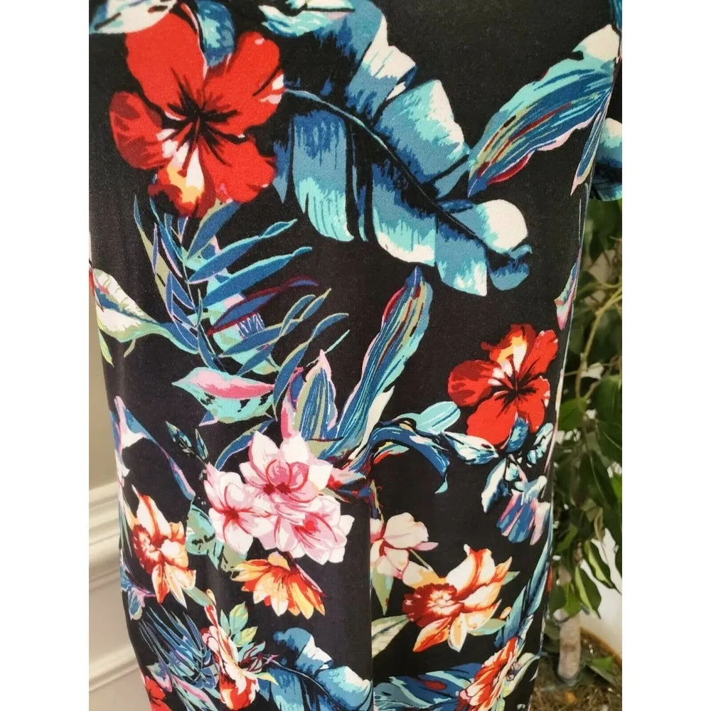 Honey Me Women's Black Floral Polyester Short Sleeve Knee Length Dress Size L - Image 3