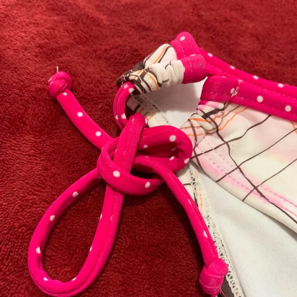 Women's Hula Honey Bikini Bottom L White Pink Plaid - Image 2