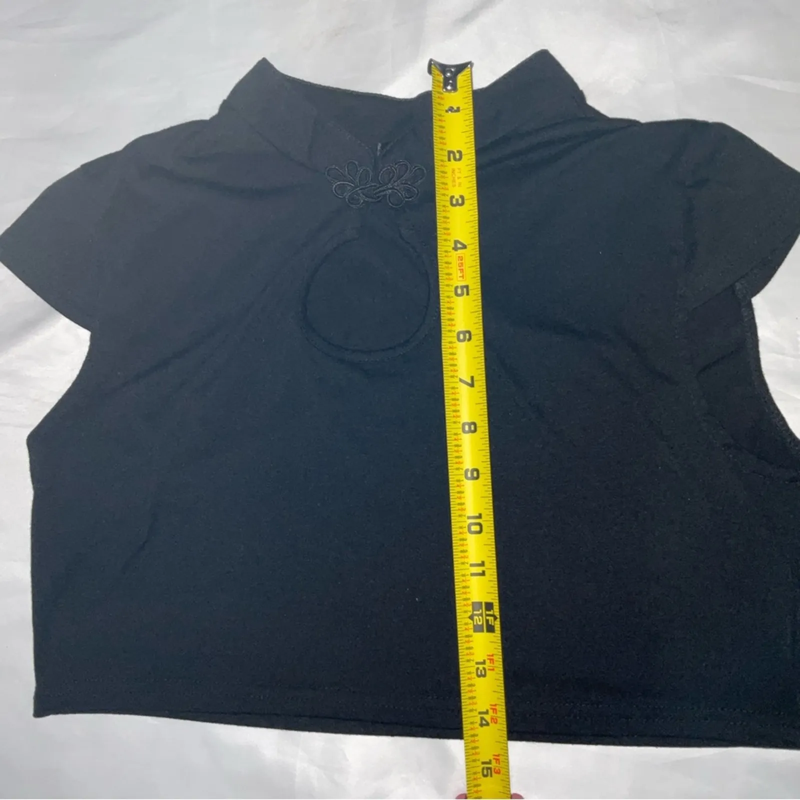 SHEIN Black Frog Closure Keyhole Front Crop Top Blouse L Goth Coquette Girl Punk - Image 10