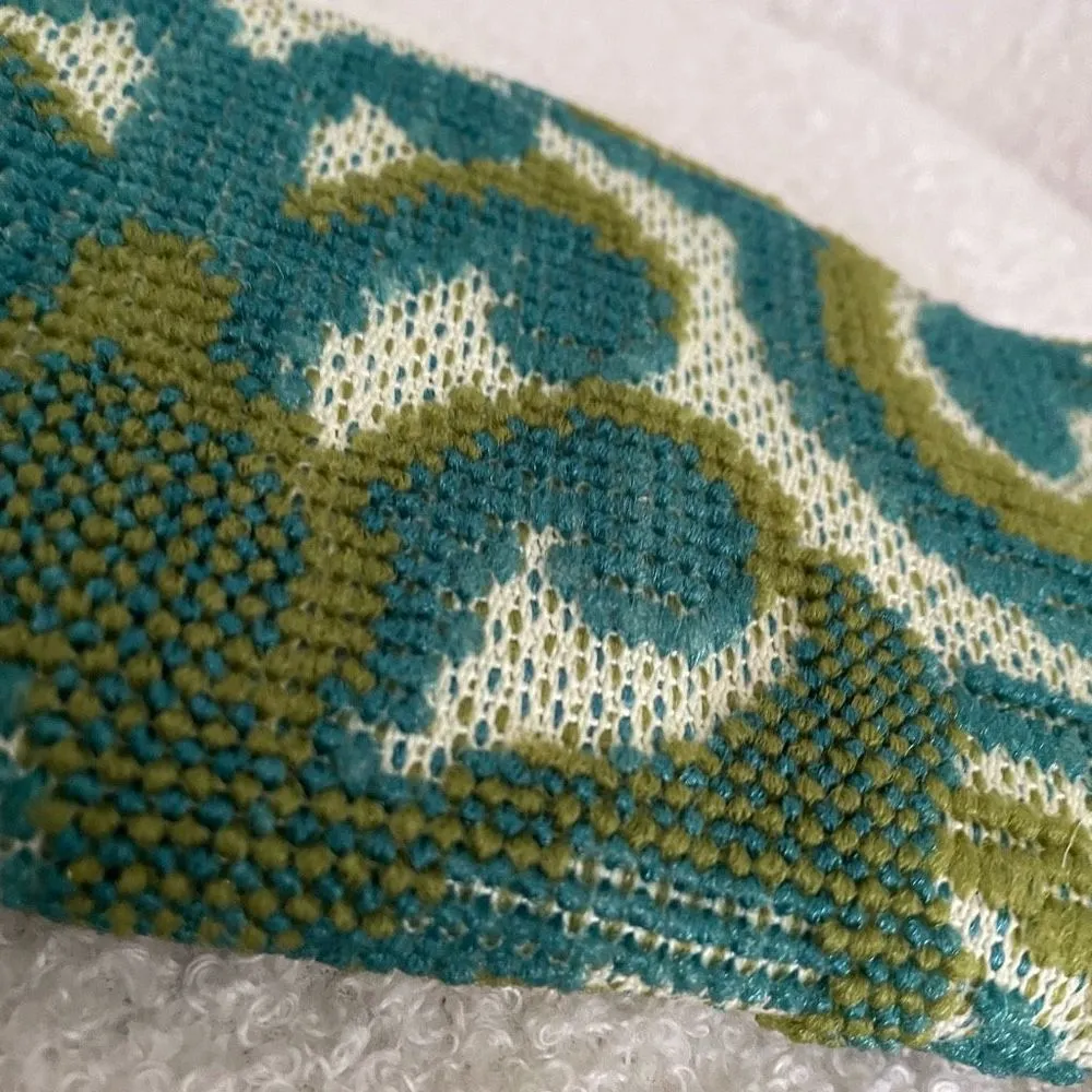Vintage 60s Carpet Jacquard Fabric Textured Trifold Wallet Turquoise Pea Green 8 Blue - Image 4