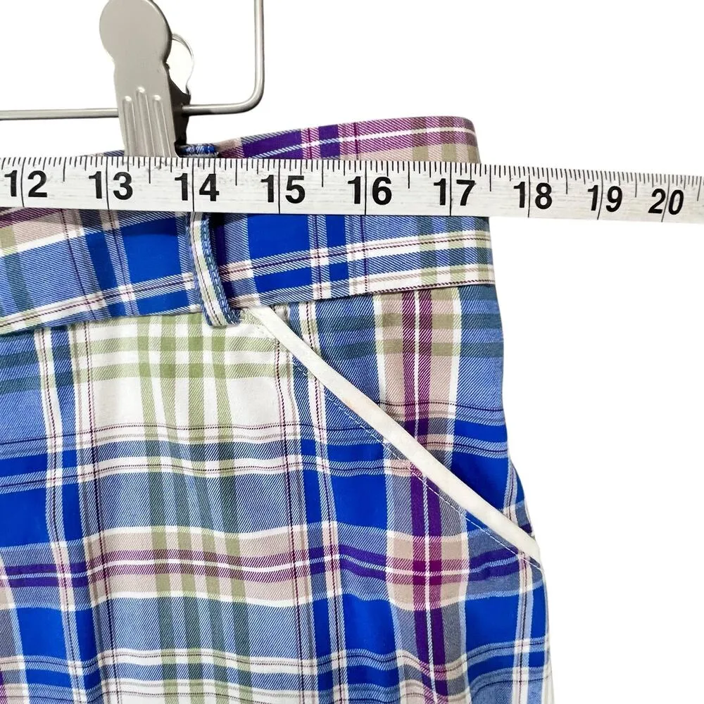 Peter Millar Bermuda Golf Shorts Women 12 Blue Plaid Cotton Casual Preppy Tennis - Image 8