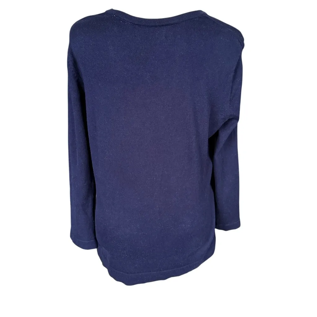 E P PRO navy blue long sleeve v-neck silk and cashmere sweater women's small - Image 4