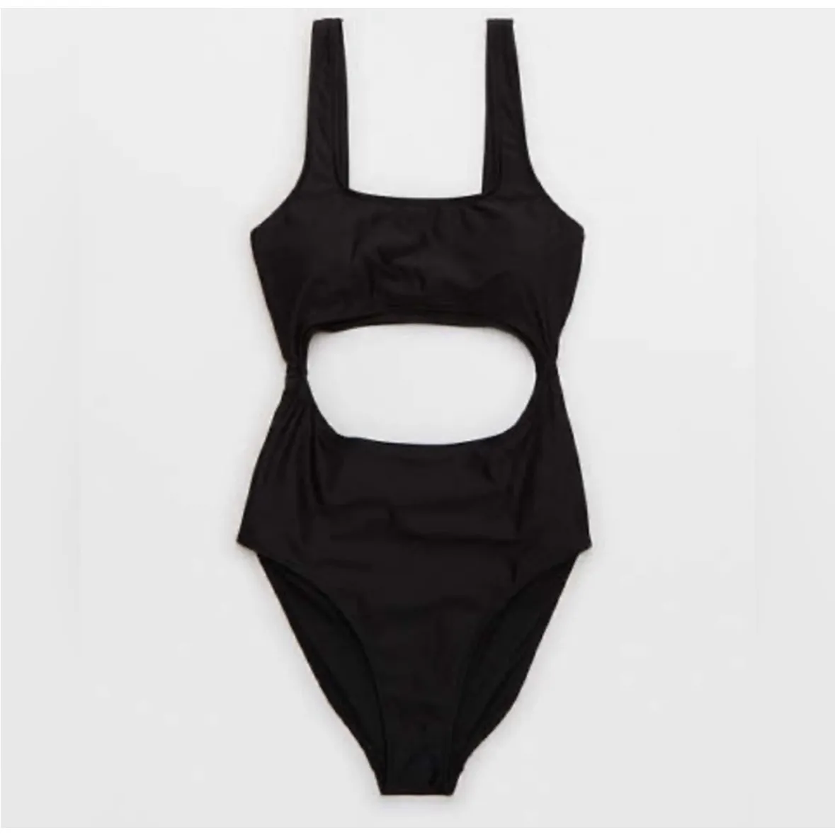 Aerie Black Cut Out Scoop One Piece Cheeky Swimsuit Size Large Long - Image 3