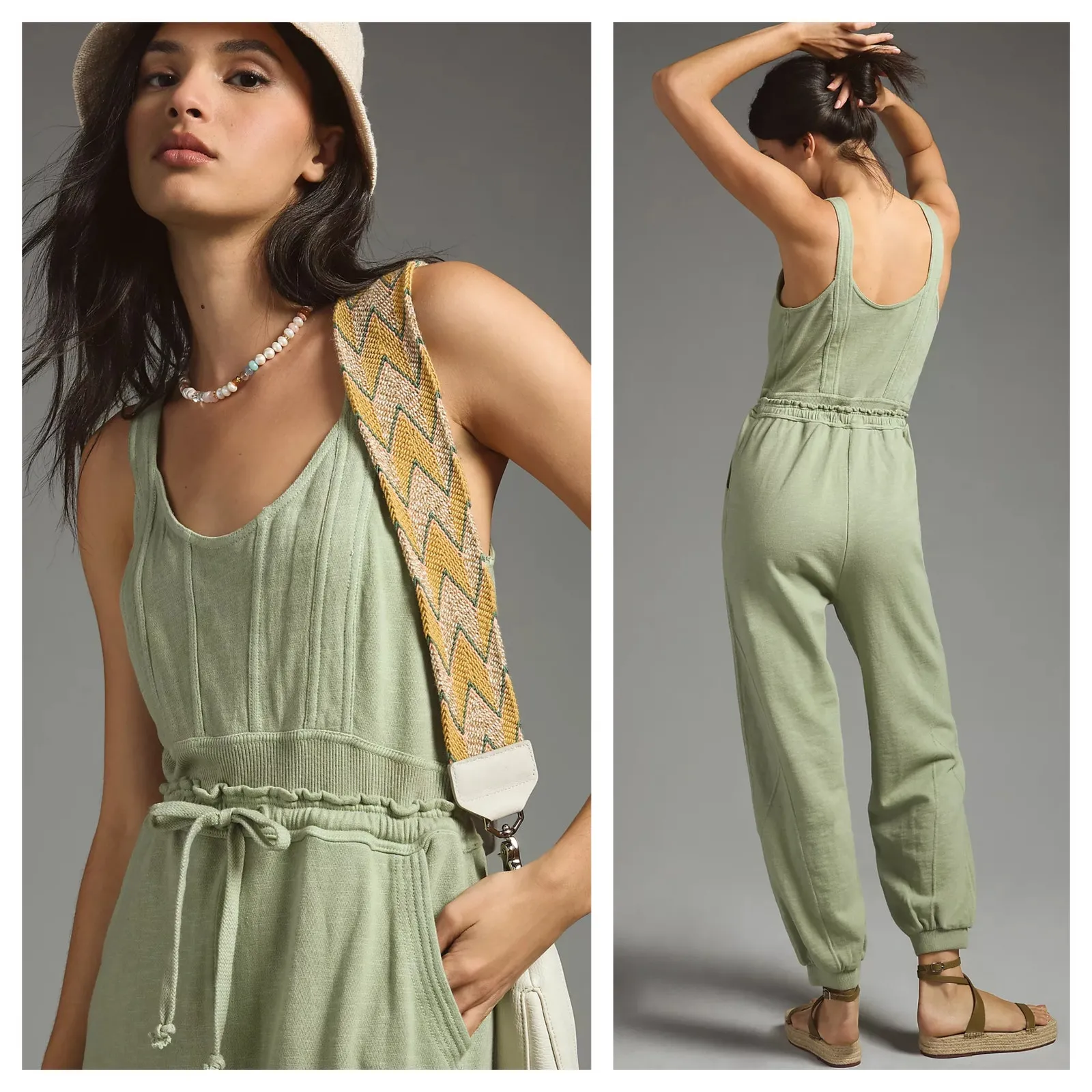 [Anthropologie] Daily Practice Sage Green Oros Sleeveless Jumpsuit Size Medium M - Image 2