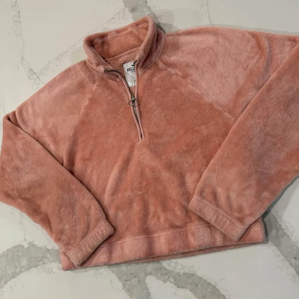 Hollister Half Zip Cropped Pullover Sweater Women's Small Fleece Pink Coquette - Image 2