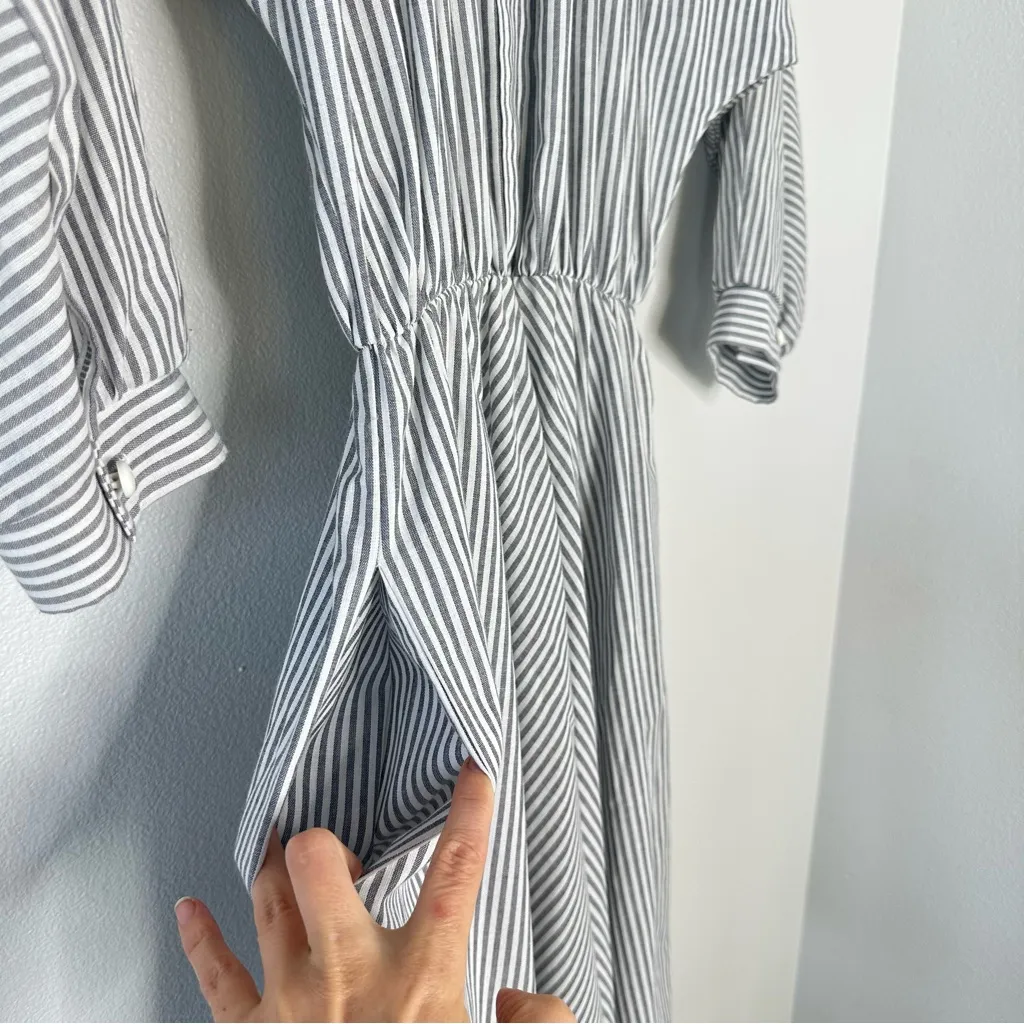 Vintage 80s Willow Ridge Grey striped Midi Dress Sz S/M Cottagecore Peasant Gray - Image 5