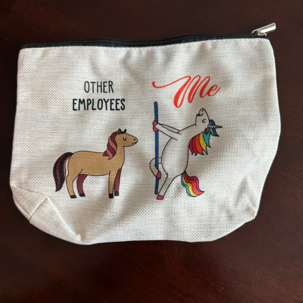 Fun Unicorn and Horse Canvas Pouch Makeup Bag White - Image 2