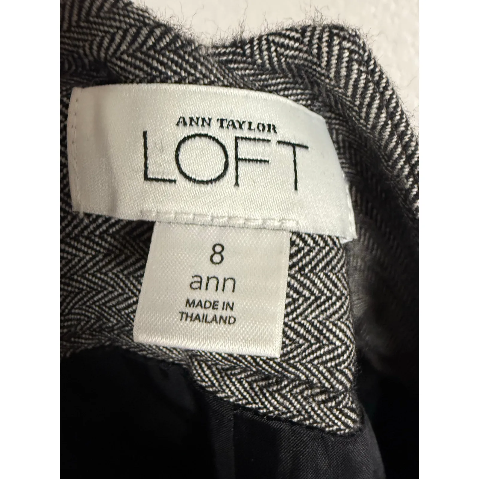 Ann Taylor LOFT Black White Herringbone Twill Wool Blend Wide Leg Trouser Pant 8 - Image 7