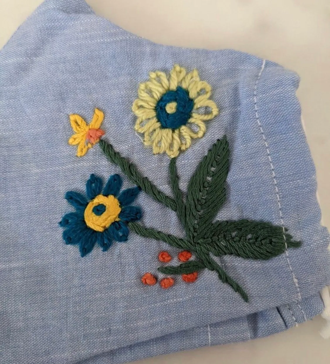 Floral Handmade Embroidered Pocket Filter Face Mask Multi - Image 5