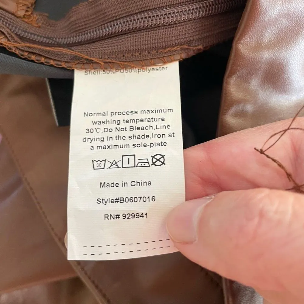 S Betro Faux Vegan Leather Brown Side Zip Pants M Long 34” - Image 7