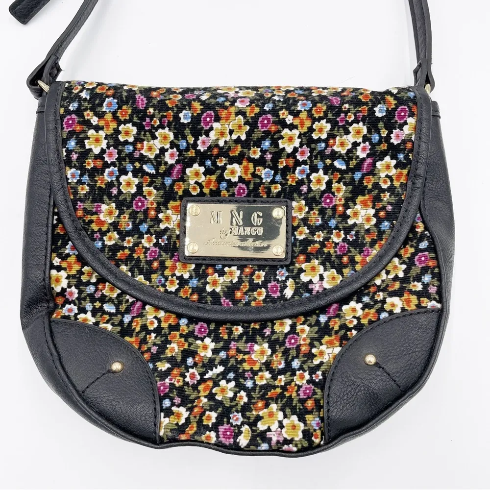 MNG By Mango Black Ditsy Floral Corduroy Shoulder Bag & Wallet Retro 90s Grunge - Image 3