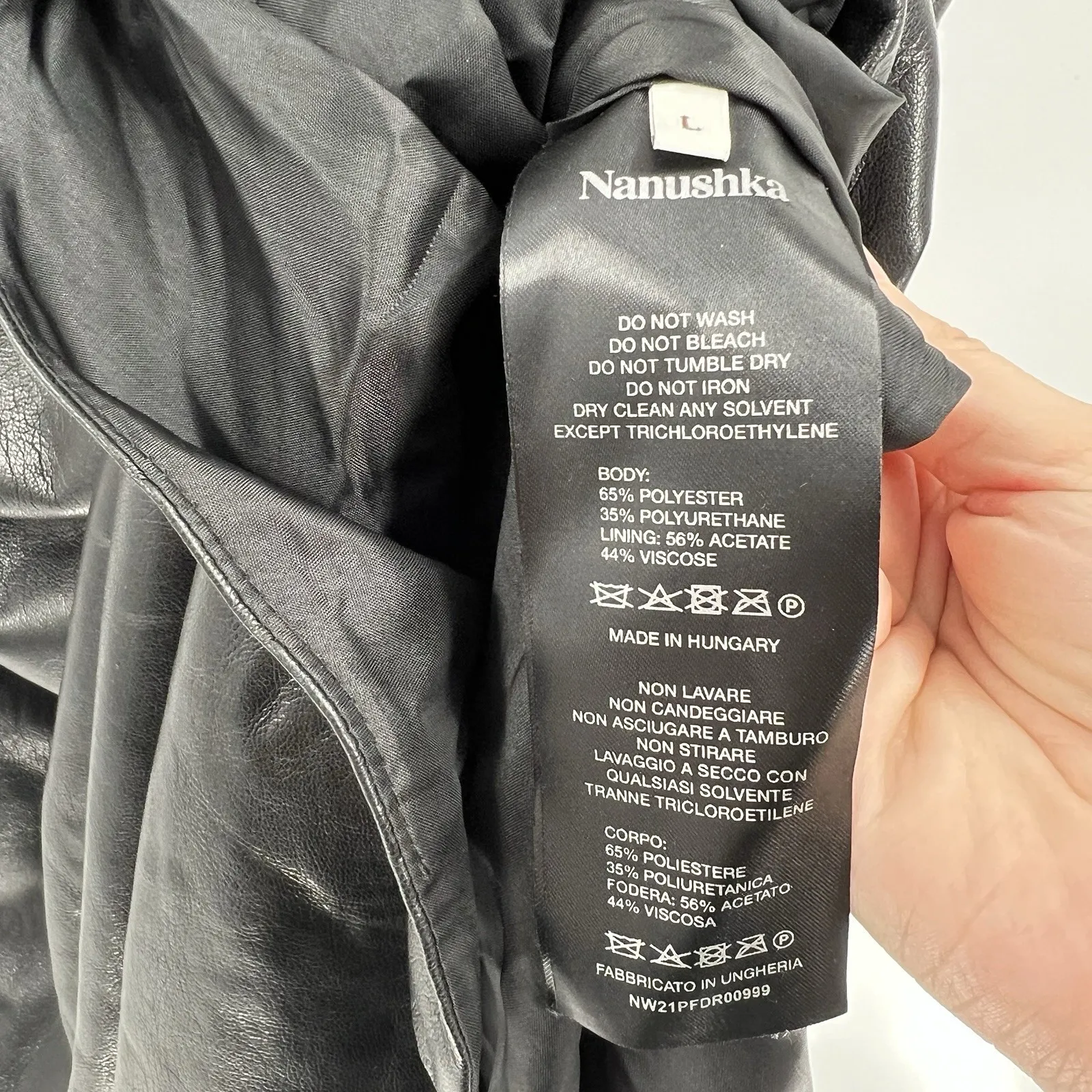 Nanushka Moha Black Faux Leather Long Sleeve Off Shoulder Mini Dress Large NWT - Image 11