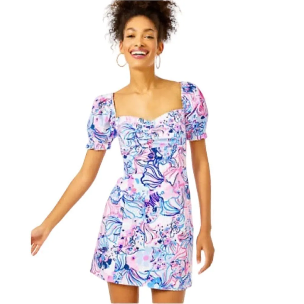 Lilly Pulitzer Keisha Prosecco Pink Make A Splash Puff Sleeve Stretch Dress - Image 4