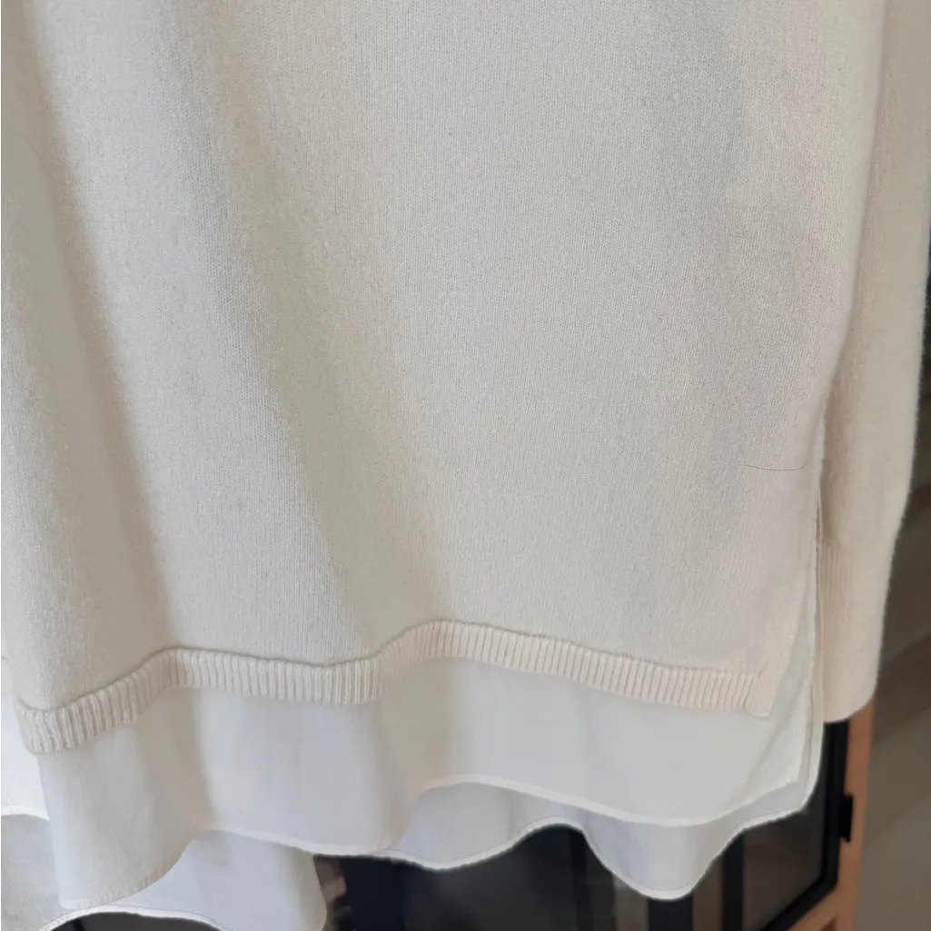 Vince Cashmere wool silk sweater v-neck long line ribbed knit vanille ivory top - Image 9