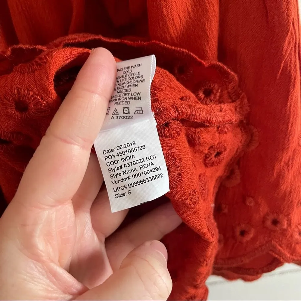 Haute Hippie  Women’s Small Orange Rust Eyelet Blouse - Image 3