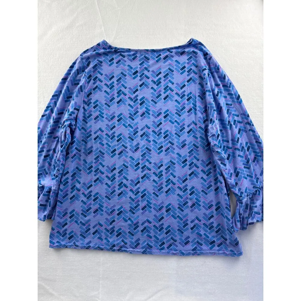 Women’s Fresh Produce Purple & Blue Rectangle Ruffle Cotton Long Sleeve Sz 1X - Image 4