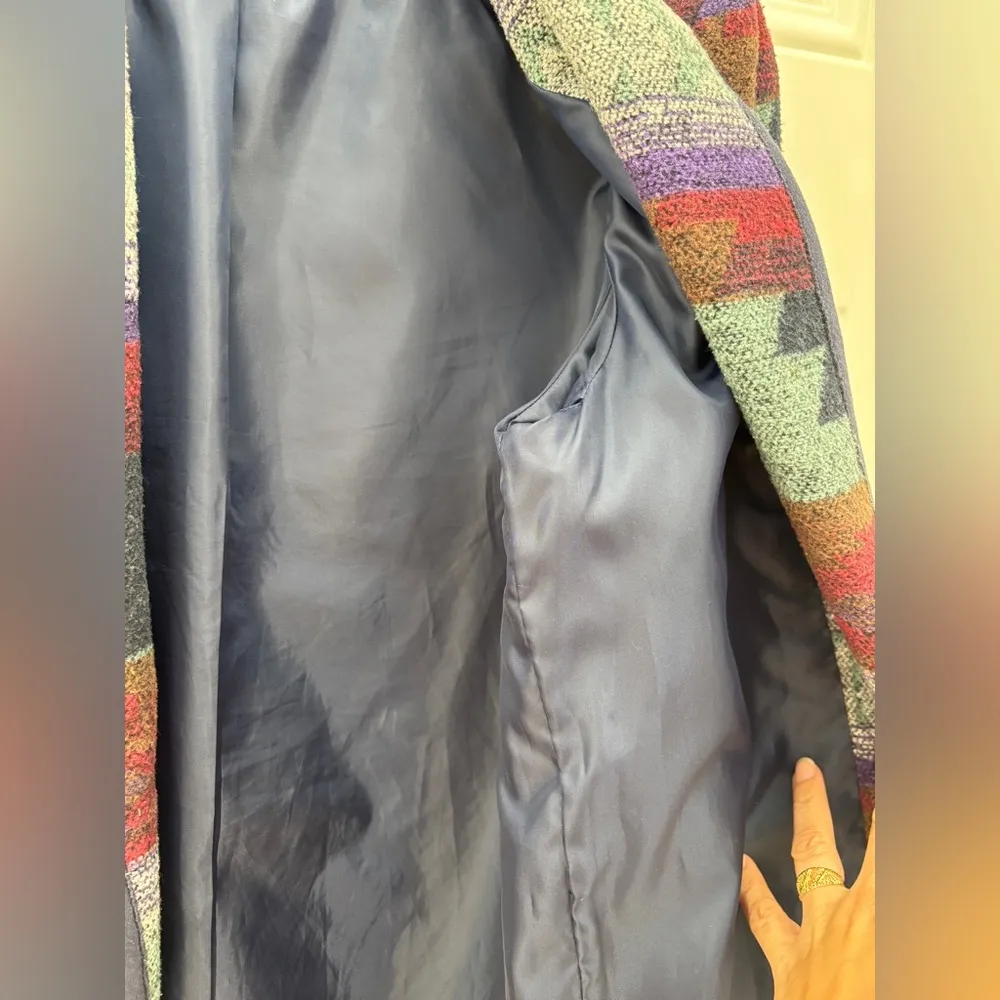 Julia Klein Aztec Print Blue Multi Blazer Women’s M Cotton Blend Shoulder Pads Size M - Image 7