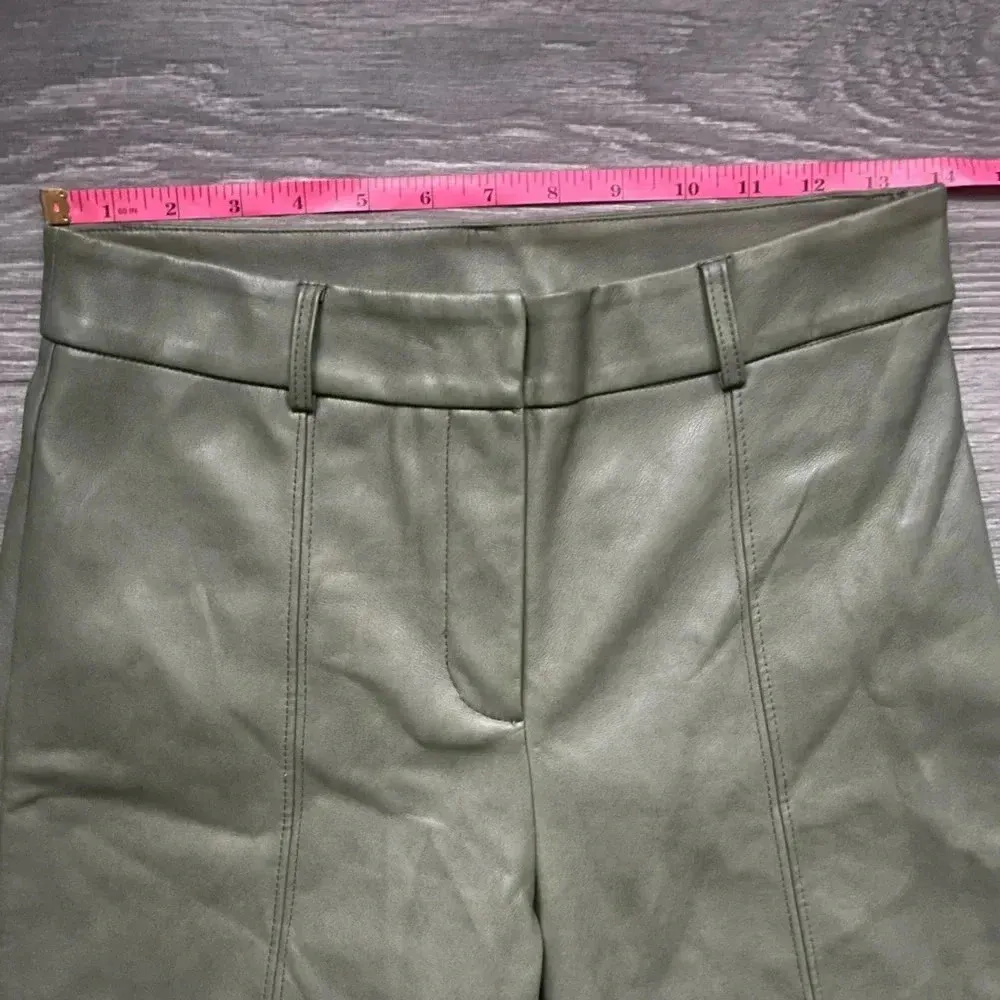 7 For All Mankind Faux Leather Light Olive Green Wide Leg Pants Size S - Image 8