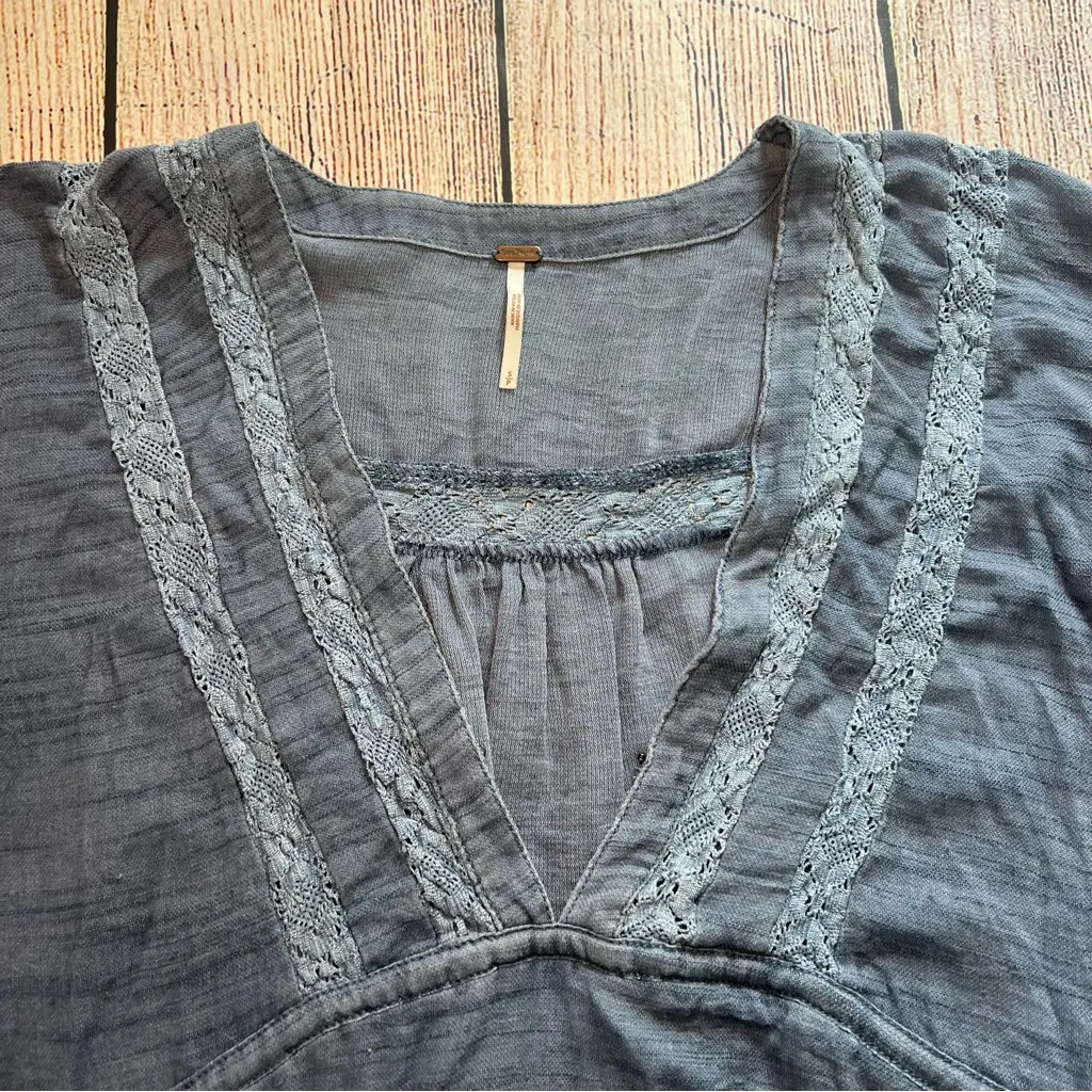 Free People Rugged Beauty Lace Panel Swing Dress‎ Sky Wash Women’s Size Small - Image 7