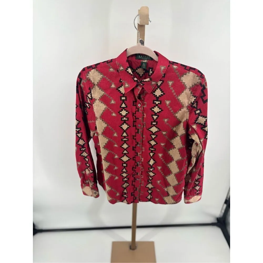 Lauren Ralph Lauren Petite Western Red Blouse Button Size Large Women’s - Image 7