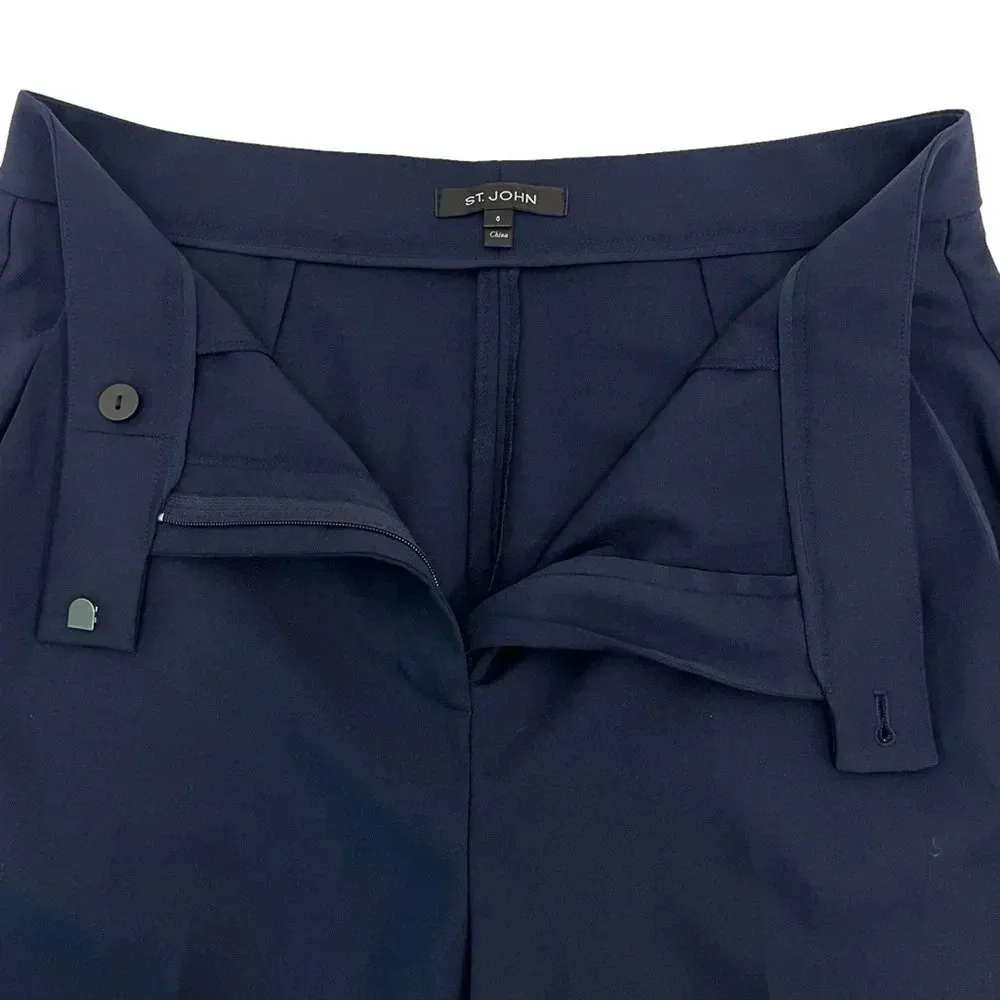St. John Women’s Wool Cropped Straight Leg Pants Navy Cuffed Hem Office Size 6 - Image 9