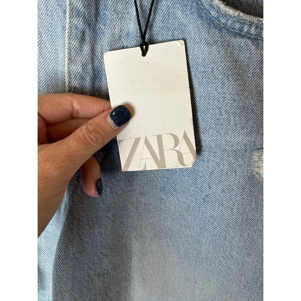 Zara Jeans‎ Women 0 Blue Light Wash Denim Ripped Distressed Wide Leg NWT - Image 11