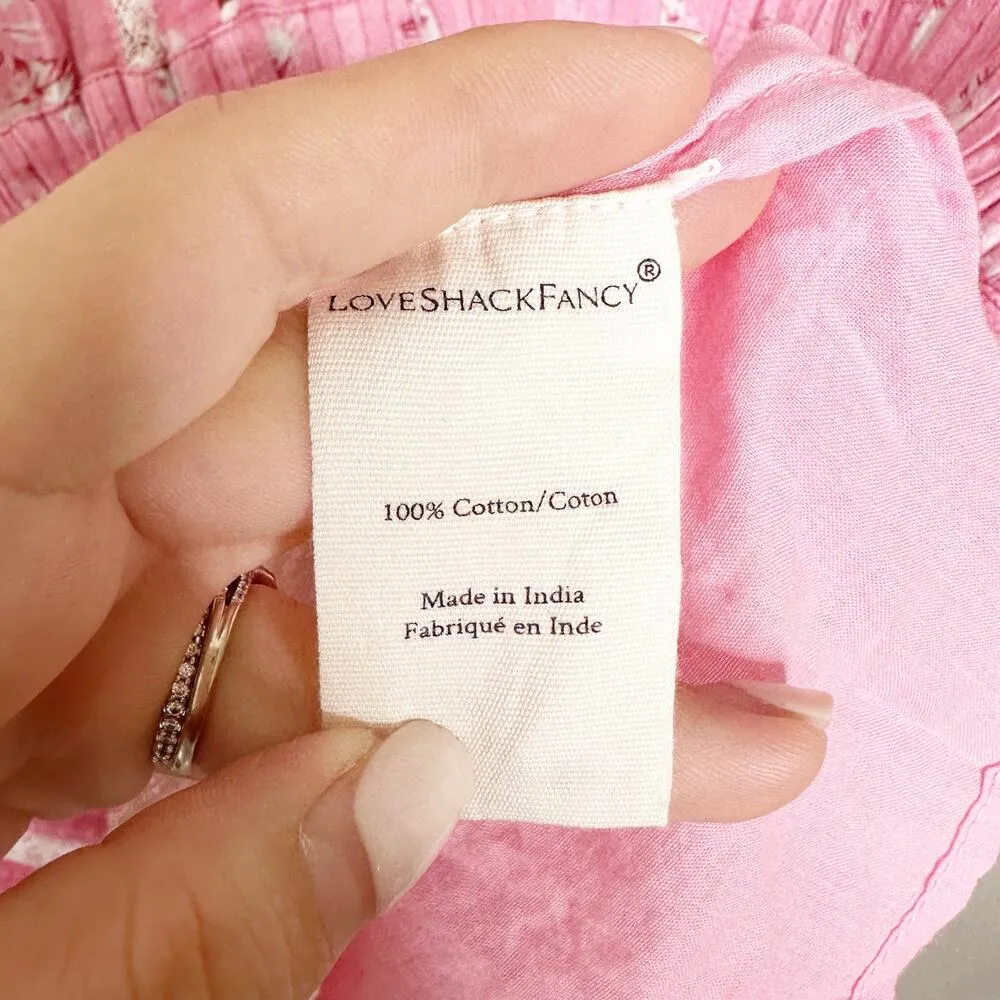 LoveShackFancy Bonita Mini Dress Ruffles Lace V-Neck Short Sleeve Pink Size M - Image 7