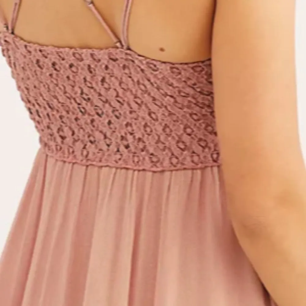 Free People Adella Lace Crochet Smocked Tier Hem Slip Dress - Image 3